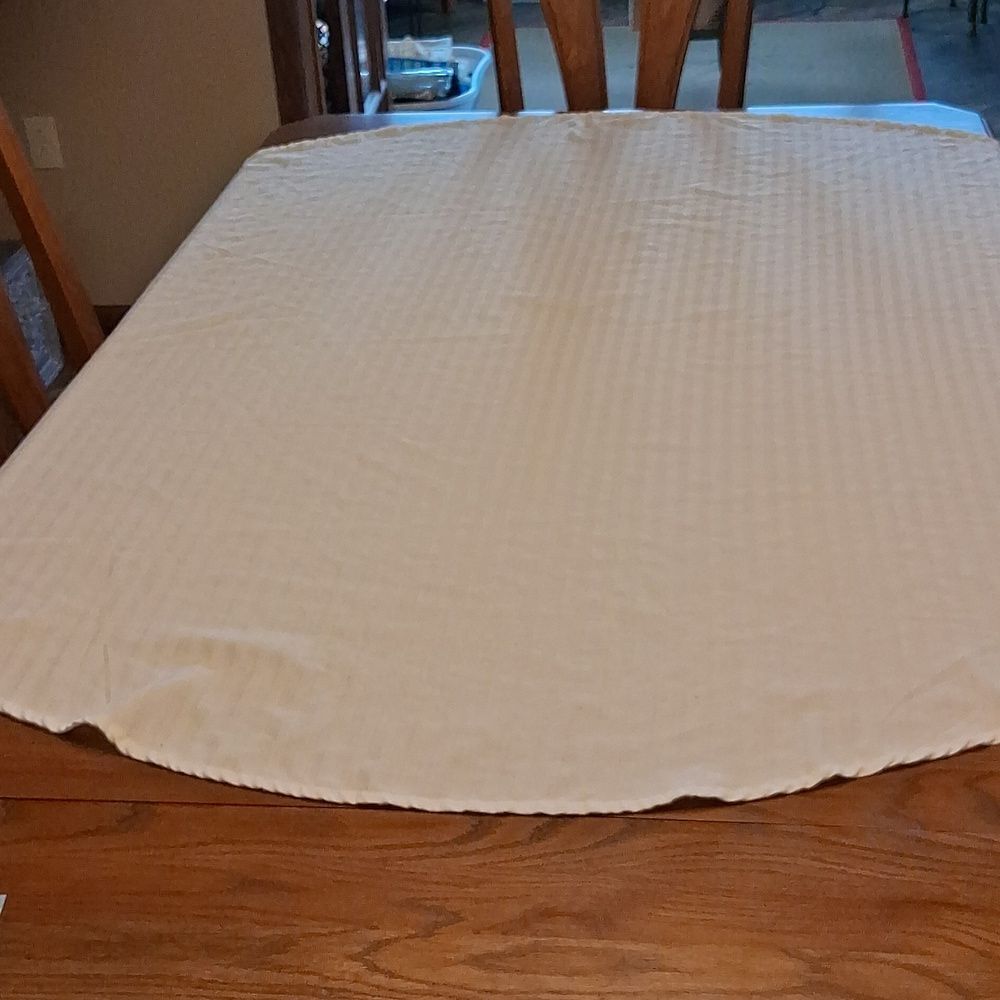White Oval 66" X68" With Stripe Tablecloth.